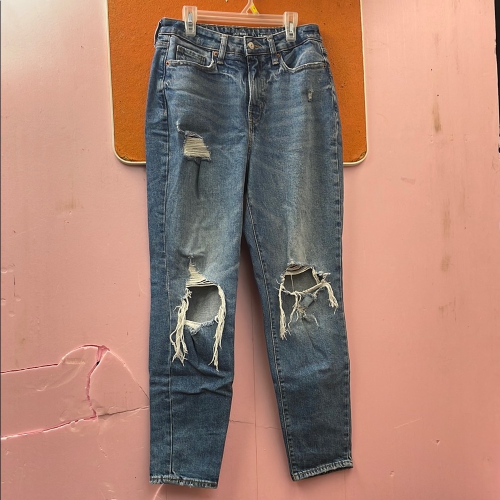 Old Navy OG Straight Higher High Rise secret slim pockets distressed jeans.